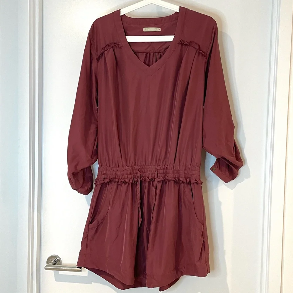 R.M. Williams 100% silk mini dress elastic waist maroon ladies size 10 - Picture 2 of 8